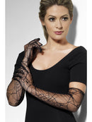 Lace Gloves Long Black With Spider Web Design Adult Costume Accessory 1