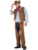 Fringe Cowboy Costume Adult Brown Waistcoat Chaps Hat and Red Neckerchief 4