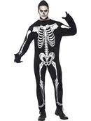 Skeleton Costume Adult Black White Jumpsuit Hood and Gloves 2