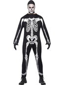 Skeleton Costume Adult Black White Jumpsuit Hood and Gloves 1