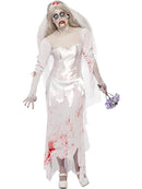 Till Death Do Us Part Zombie Bride Costume Adult White Dress Veil and Bouquet 4