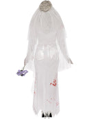 Till Death Do Us Part Zombie Bride Costume Adult White Dress Veil and Bouquet 3