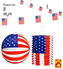 Set Of U.S.A. Flag Garland 4 M, Paper Ball Ø 25 Cm & Lantern Ø 16 Cm - H 28 Cm” Flame Retardant