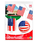 Set Of U.S.A. Flag Garland 4 M, Paper Ball Ø 25 Cm & Lantern Ø 16 Cm - H 28 Cm” Flame Retardant