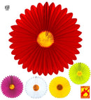 Daisy Paper Fan Ø 50 Cm - 5 Colors Ass.: 3 White, 3 Yellow, 2 Pink,2 Red, 2 Green - Flame Retardant