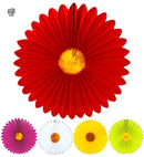 Daisy Paper Fan Ø 50 Cm - 5 Colors Ass.: 3 White, 3 Yellow, 2 Pink,2 Red, 2 Green