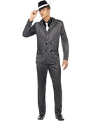 Gangster Costume Adult Black White Pinstripe Jacket and Trousers Shirt Front and Tie 4