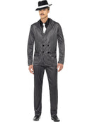 Gangster Costume Adult Black White Pinstripe Jacket and Trousers Shirt Front and Tie 1
