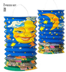 Set Of 2 Moon Paper Lanterns Saint Martin / Rificolona H 28 Cm - 2 Styles Ass.