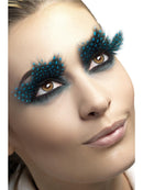 Large Black Feather Eyelashes with Aqua Dots and Glue 1