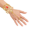 Finger Wrist Gold Coin Bracelet With Gem