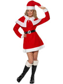 Miss Santa Fleece Costume Adult Red White Dress Cape Hat and Black Belt 4