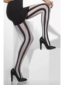 Opaque Tights Adult Black White Vertical Striped Costume Accessory 2