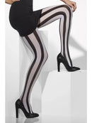 Opaque Tights Adult Black White Vertical Striped Costume Accessory 2