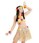 Hawaiian Set  Hula Skirt With Flower Belt, Flower Lei, Crown, 2 Bracelets 
