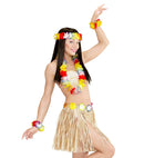 Hawaiian Set  Hula Skirt With Flower Belt, Flower Lei, Crown, 2 Bracelets 