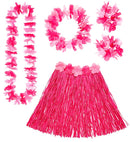Pink Hawaiian Set  Hula Skirt With Flower Belt, Flower Lei, Crown, 2 Bracelets 