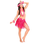 Pink Hawaiian Set  Hula Skirt With Flower Belt, Flower Lei, Crown, 2 Bracelets 