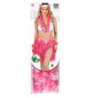 Pink Hawaiian Set  Hula Skirt With Flower Belt, Flower Lei, Crown, 2 Bracelets 