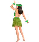 Green Hawaiian Set  Hula Skirt With Flower Belt, Flower Lei, Crown, 2 Bracelets 