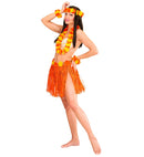Orange Hawaiian Set  Hula Skirtwith Flower Belt, Flower Lei, Crown, 2 Bracelets 