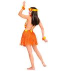 Orange Hawaiian Set  Hula Skirtwith Flower Belt, Flower Lei, Crown, 2 Bracelets 