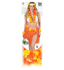Orange Hawaiian Set  Hula Skirtwith Flower Belt, Flower Lei, Crown, 2 Bracelets 