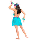 Blue Hawaiian Set  Hula Skirt With Flower Belt, Flower Lei, Crown, 2 Bracelets 