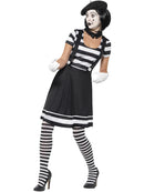 Lady Mime Artist Costume Adult Black and White Dress Collar Beret Gloves Tights Make Up 4