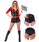 Race Car Driver  Bobysuit, Mini Skirt, Flag 