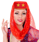 Harem Hat With Veil Felt - Red Color
