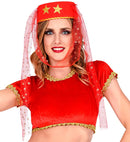 Harem Hat With Veil Felt - Red Color