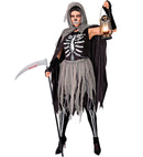 Grim Reaper  Bones Dress, Tights & Gloves, Hooded Cape, Chains  