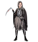Grim Reaper  Bones Dress, Tights & Gloves, Hooded Cape, Chains  