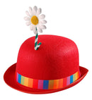 Red Bowler Hat With Flower Felt