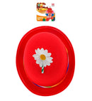 Red Bowler Hat With Flower Felt