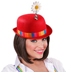 Red Bowler Hat With Flower Felt