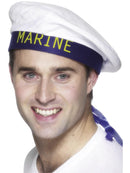 Marine Sailors Hat White Blue Band Attached Ribbons Adult Costume Accessory 1