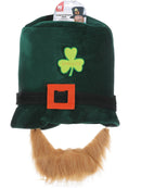 Leprechaun Hat Green with Shamrock Buckle and Attached Ginger Beard Costume Accessory 3