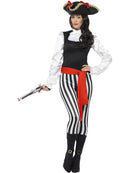Pirate Lady Costume Top Trousers with Boot Covers Neck Ruffle and Sash 4