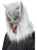 Silver Wolf Mask Adult Latex Full Overhead with Fur Horror Costume Accessory 1