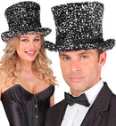 Black/Silver Sequin Top Hat 18 Cm