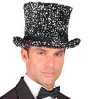 Black/Silver Sequin Top Hat 18 Cm
