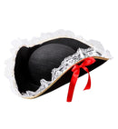 Tricorn With Lace Trim And Red Bow Felt