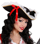 Tricorn With Lace Trim And Red Bow Felt
