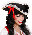 Tricorn With Lace Trim And Red Bow Felt
