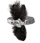 1920'S Silver Sequin Headband With Flower & Feathers