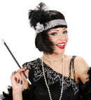 1920'S Silver Sequin Headband With Flower & Feathers