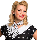 The 50S Fashion Neck Sash Satin - White With Black Dots