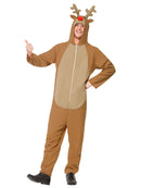 Reindeer Costume Adult Brown All In One With Hood 1